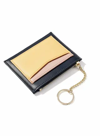 Women's Small Wallet with Card Slots Multiple Card Slots Zip Card Holder Keychain Cropped Leather Wallet (Blue) 