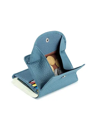 Small Leather Purse for Women, Mini Wallet with RFID Protection and Coin Tray, Compact Card Holder Organizer, Blue 