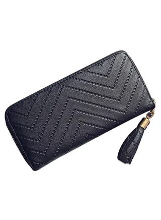 Tassel Zipper Long Wallet Black 