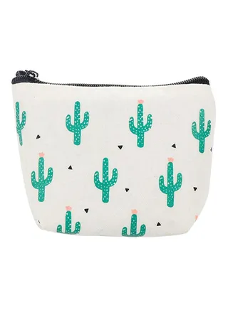 Cactus Print Canvas Wallet White/Green 