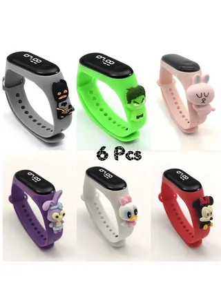 Kids' Water Resistant Silicone Digital Watch 6PCS 