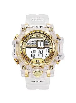 Children's Digital Watch Multifunctional Electronic Watch Alarm Chronograph Luminous Sports White/Gold/Transparent Watch 