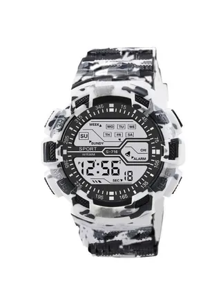 Children's Digital Watch Waterproof Multifunctional Electronic Watch Alarm Chronograph Luminous Sports White Camouflage Watch 