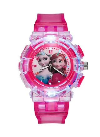 Children's Frozen Elsa Sisters Analog Quartz Watch Girls Colorful Luminous Cartoon Watch Frozen Watch Princess Analog Classic Quartz Watch Pink 