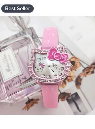 Cartoon Hello Kitty dial with diamond silicone strap children's watch 