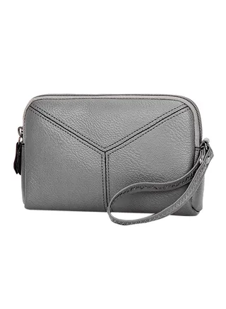 Multifunctional Leather Clutch Grey 