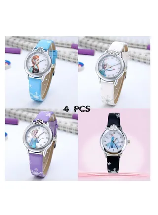 4-Piece Children'S Watch Set Women'S Ice And Snow Cartoon Romantic Electronic Watch 