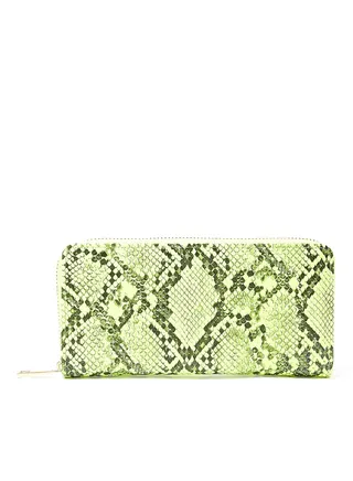 Snakeskin Print Zip-Around Wallet Green 