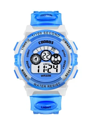 Kids Water Resistant Rubber Digital Watch Blue/White 