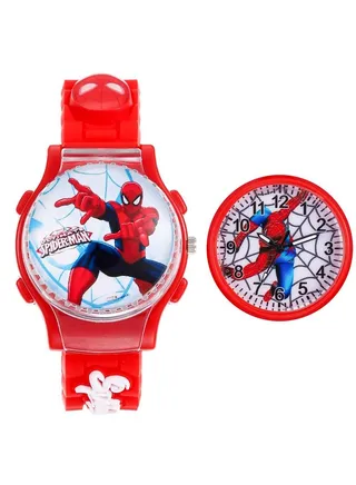 New Red Spiderman Cartoon Flip Cover Children's Watch (The Cover Can Turn) 