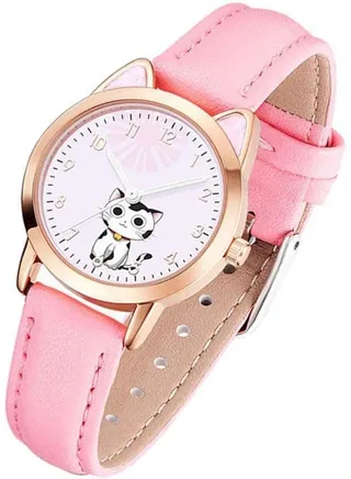 Kids Watches,Children Cartoon Watches Luminous Quartz Watches Cute Cat Pattern Casual Leather Watches for Ladies Fashion Women Gift, pink, strap 