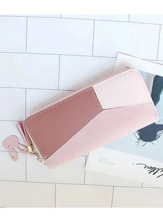 Contrast Panel Zipper Tassel Ladies Long Wallet for Women Clutch Money Bag with Hangings 19*9.5*3cm 