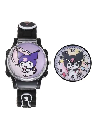 New Sanrio Kuromi Cartoon Flip Cover Children's Watch (Cover can be rotated) 