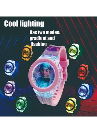 LED Cartoon Ice and Snow Children's Watch Colorful Luminous Soft Silicone Belt Electronic Watch Men And Women Luminous Children Cute Cartoon Colorful Lights Watch 