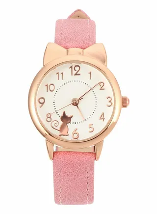 Quartz Girls Watches for Kids- Cute Waterproof with Cartoon Cat Pattern, Japanese Movement Wristwatch Kids 