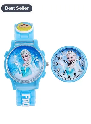 New blue Frozen cartoon flip children's watch (cover can be rotated) 