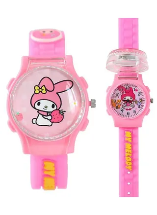 New Sanrio Melody Cartoon Flip Cover Children's Watch (Cover can be rotated) 