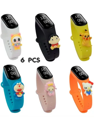 Kids' Water Resistant Silicone Digital Watch 6PCS 