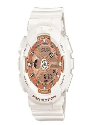 BA-110 Gold Analog-Digital Watch with a White Resin Strap 