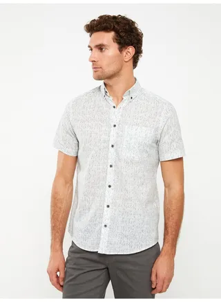Regular Fit Short Sleeve Patterned Poplin Men's Shirt 
