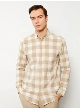 Regular Fit Long Sleeve Plaid Dobby Men's Shirt 