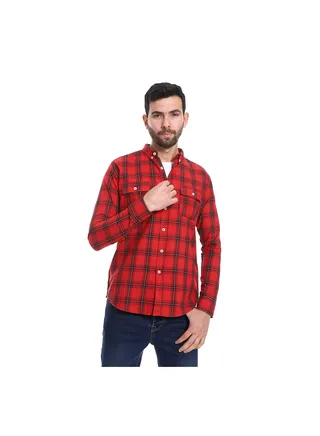 Plaid Pattern Two Front Pockets Shirt - Red & Black 