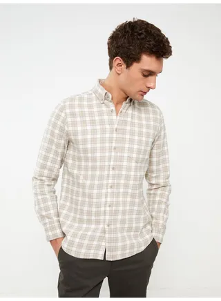 Regular Fit Long Sleeve Plaid Gabardine Men's Shirt 