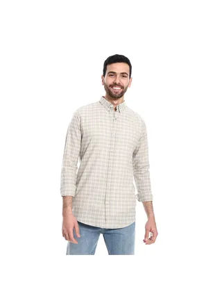 Windowpane Pattern Buttons Down Closure Shirt - Pastel Olive & White 