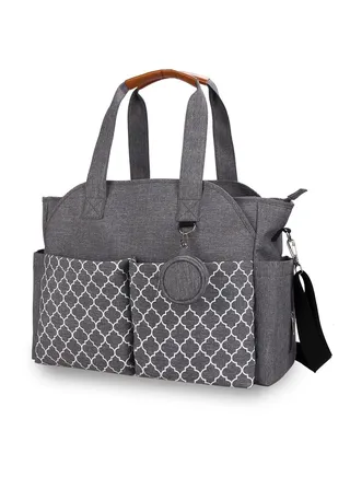 Multifunctional Signature Diaper Bag With Changing Mat Upgrade Baby Bag with Adjustable Shoulder Strap for Mom and Dad Grey 
