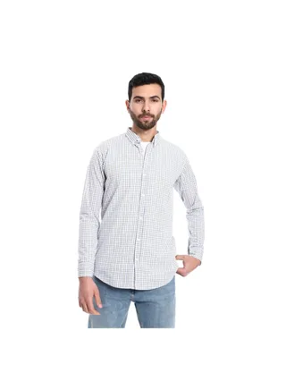 Dupplin Pattern Turn Down Collar Shirt - White, Blue & Yellow 
