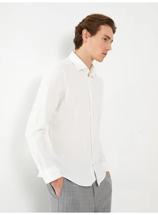 Slim Fit Long Sleeve Dobby Weave Men's Shirt 