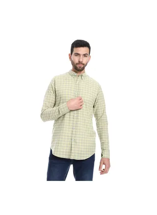 Windowpane Pattern Buttons Down Closure Shirt - Pistachio & Beige 