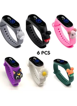 Kids' Water Resistant Silicone Digital Watch 6PCS 