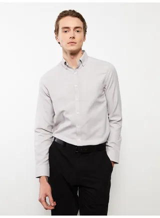 Slim Fit Long Sleeve Dobby Weave Men's Shirt 