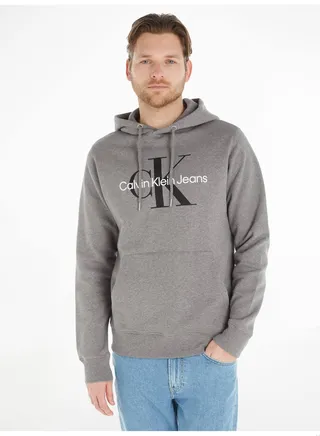 Men's Monogram Hoodie, Cotton, Grey 
