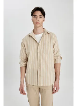 Man Regular Fit Woven Long Sleeve Shirt 