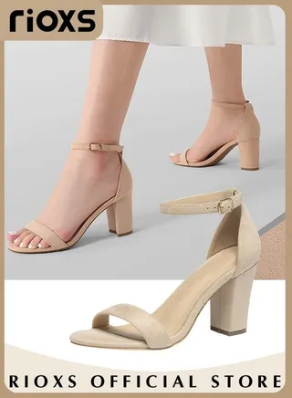 Women's Chunky Block Heels Open Toe Ankle Strap 3.5 Inch Heeled Sandals Shoes for Work Party and Formal Occations 