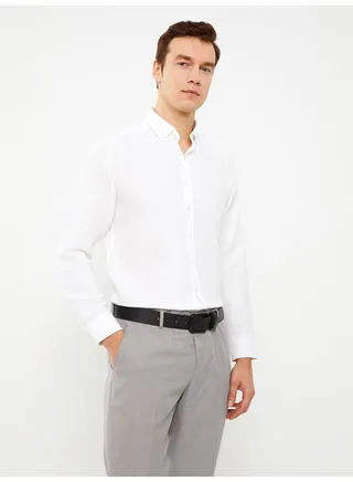 Slim Fit Long Sleeve Dobby Weave Men's Shirt 