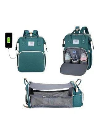 New Style Multifunctional Portable Mommy Bed Backpack With Mosquito Net For Baby- Green 