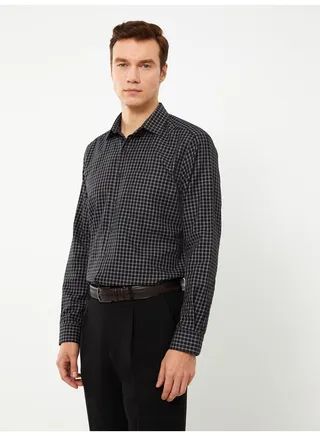 Regular Fit Long Sleeve Plaid Gabardine Men's Shirt 