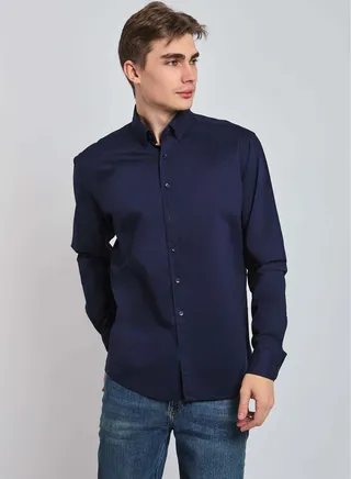 Fancy Regular Fit Poplin Cotton Shirt With Long Sleeves 