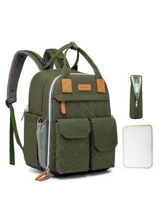 Portable Travel Storage Multifunctional Large Capacity Baby Diaper Backpack With Stroller Strap For Maternal Baby Essentials Green 