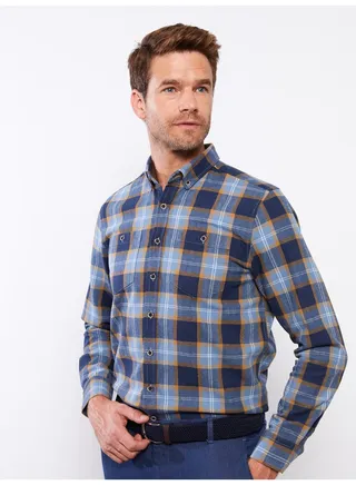 Regular Fit Long Sleeve Plaid Men's Shirt 