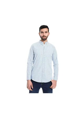 Dupplin Pattern Turn Down Collar Shirt - White & Shades Of Blue 