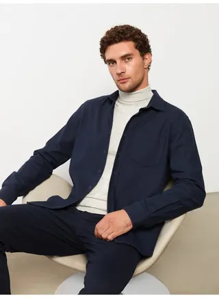 Regular Fit Long Sleeve Gabardine Men's Shirt Jacket 