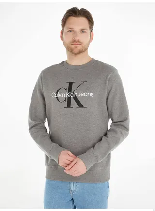 Men's Monogram Sweatshirt, Cotton, Grey 
