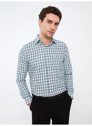 Regular Fit Long Sleeve Plaid Gabardine Men's Shirt 