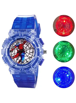 Spider-Man Kids Watch, Superhero Kids Analog Watch for Boys Girls, Adjustable Strap Learning Time Kids Wrist Watch with 7 Colors Flashing, Cool Inexpensive Gift for Toddlers, Boys, Girls 