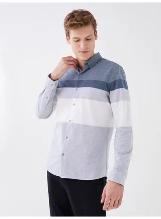 Slim Fit Long Sleeve Color Block Men Shirt 