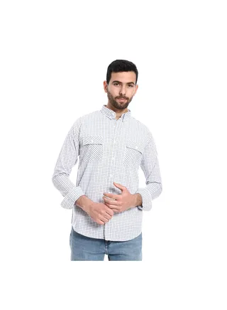 Buttons Down Closure Dupplin Pattern Shirt - White, Blue & Yellow 